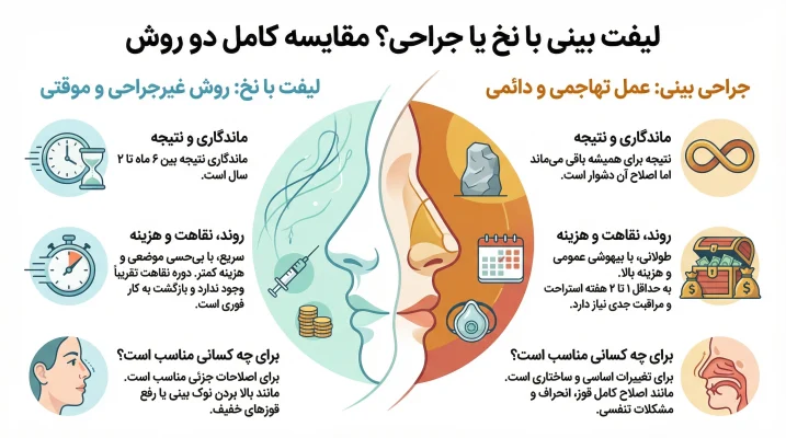 تفاوت لیفت با نخ و یا جراحی بینی